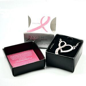 New In Box ~2016 Avon Breast Cancer Crusade ~Silver Tone Pink   ~Heart  Necklace
